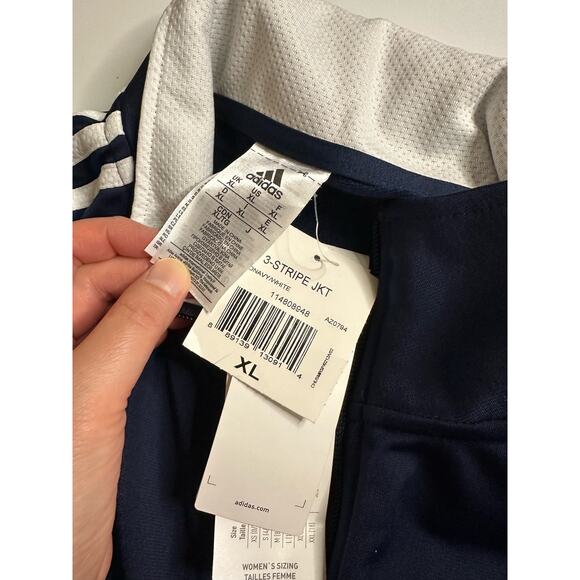 Women XL Adidas Navy Blue Stripe Tracksuit Tracksuit Jacket coat pants - Picture 2 of 11